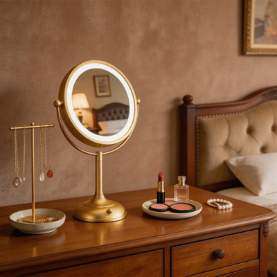 Mirror, Transparent Seamless Magnifying Mirror, Adjustable Lighting In Three Colors, Double-Sided 360-Degree Rotation, Lighted Makeup Mirror With Stable Base