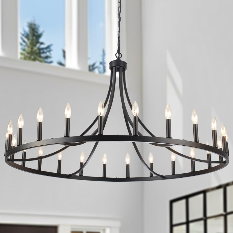Luminaire rond rustique de style bougie Hendon, Noir mat, 24