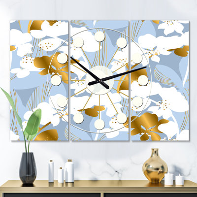 Horloge murale surdimensionnée orchidée Mid-Century
