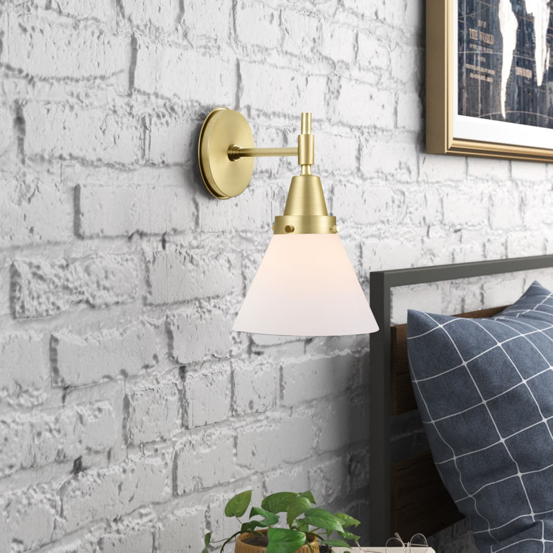Gayle Armed Sconce, Incandescent, Matte White, Satin Brass
