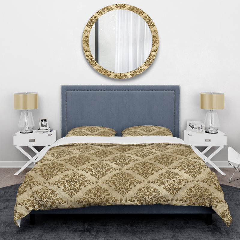 Damas doré - ensemble de housse de couette abstrait - microfibre de polyester