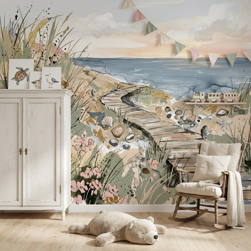 Papier peint bord de mer bord de mer amovible, 160 po x 108 po, Texturé non collé