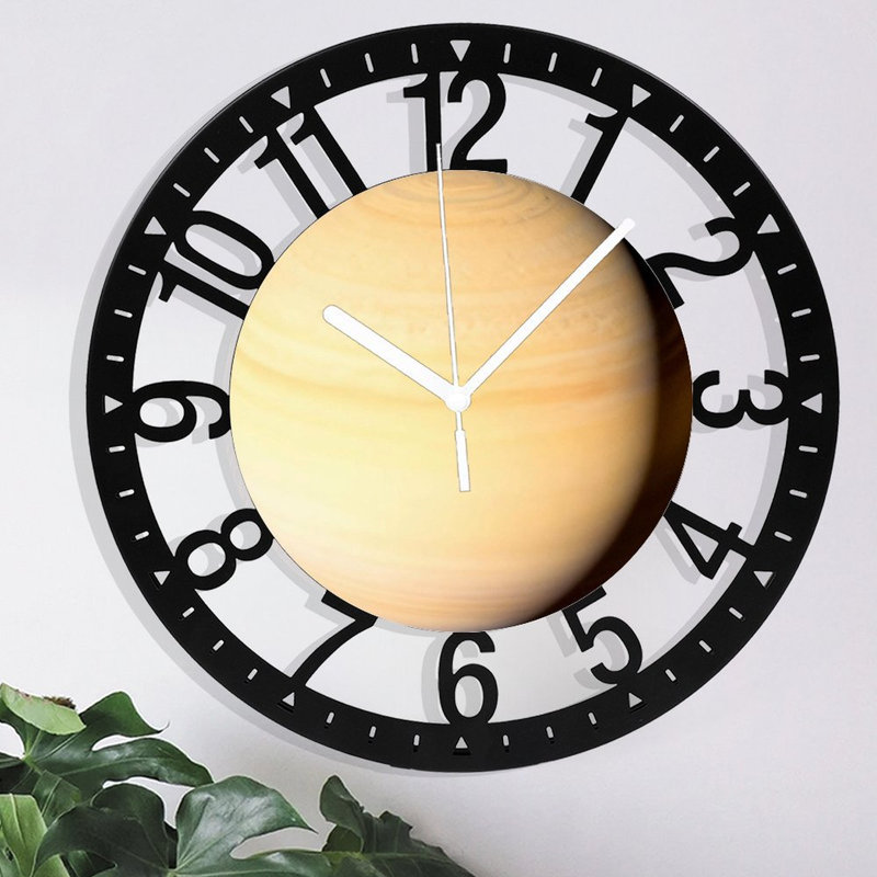 Horloge murale ronde en fer 10 po avec mouvement à quartz silencieux, chiffres romains, impression UV, Saturn