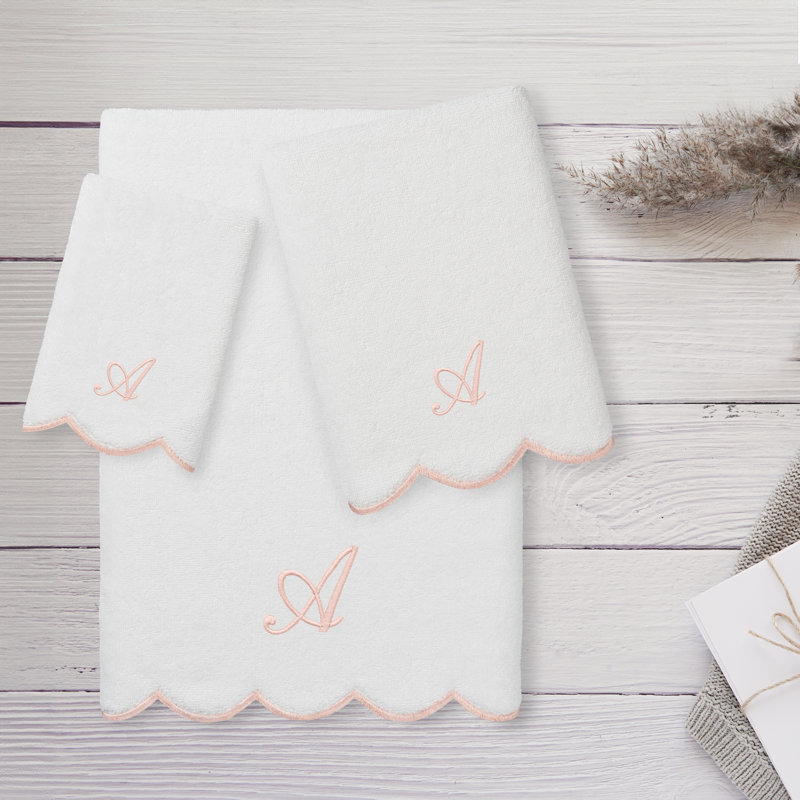 Ensemble de serviettes personnalisées 100% coton turque ADORNIA 3 pièces Linum Home Textiles, Blanc / Rose, A