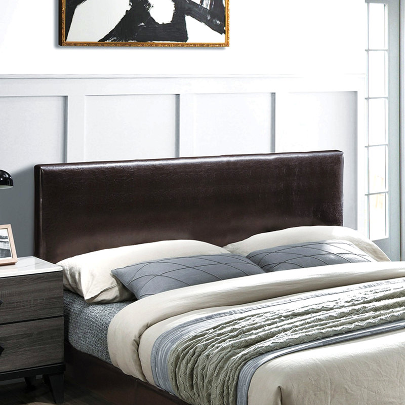 Tête de lit ajustable moderne en similicuir brun avec lit simple 1pc, Brun / espresso, Lit simple
