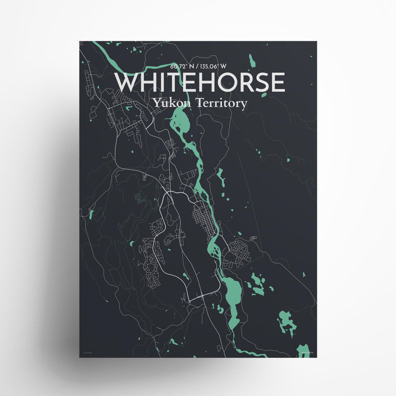 «Whitehorse City Map», impression, Vert/gris, H 24 po x l 18 po