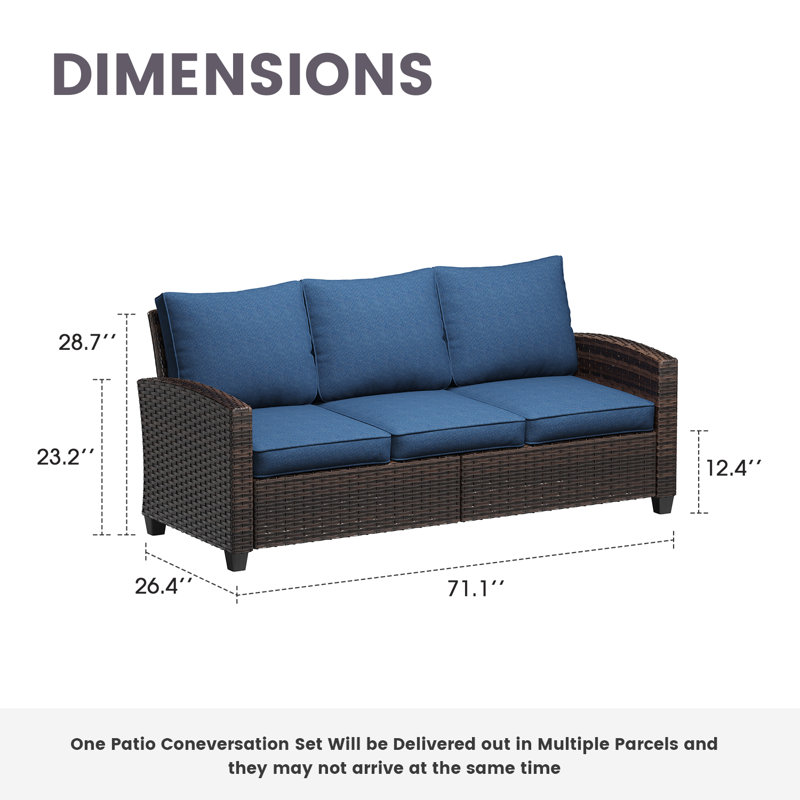 3-seater Patio Wicker Sofa Chairs with Cushions, Slate Blue