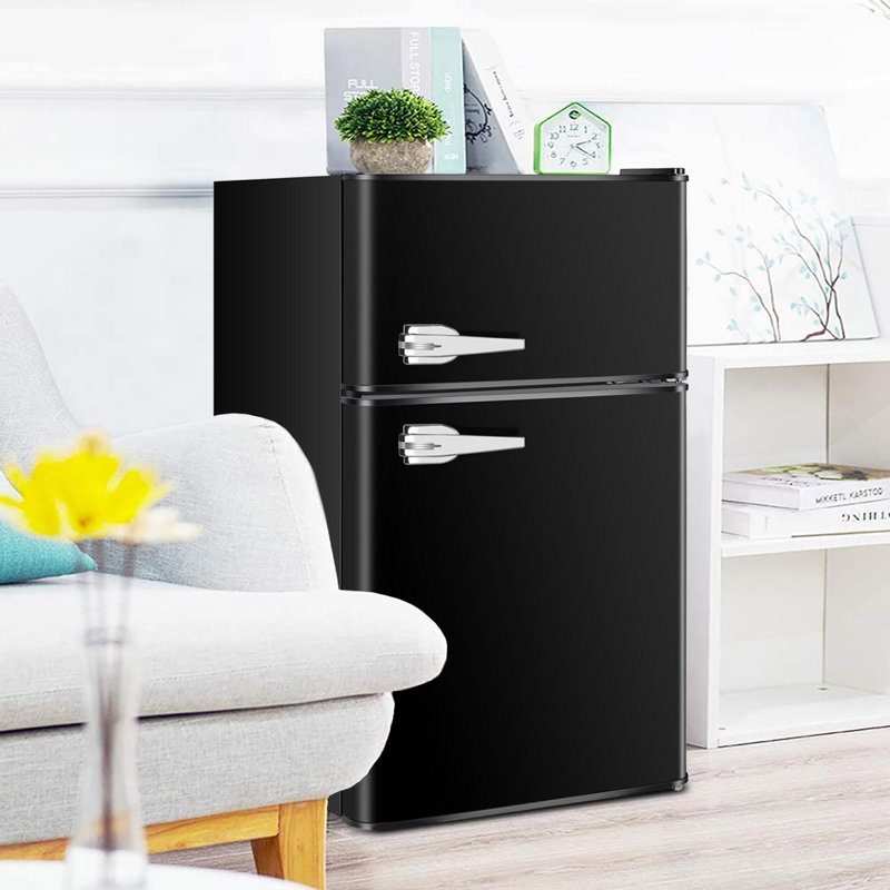 R.W.FLAME Retro 3.2 Cu. ft. Freestanding Mini Fridge with Freezer, Black