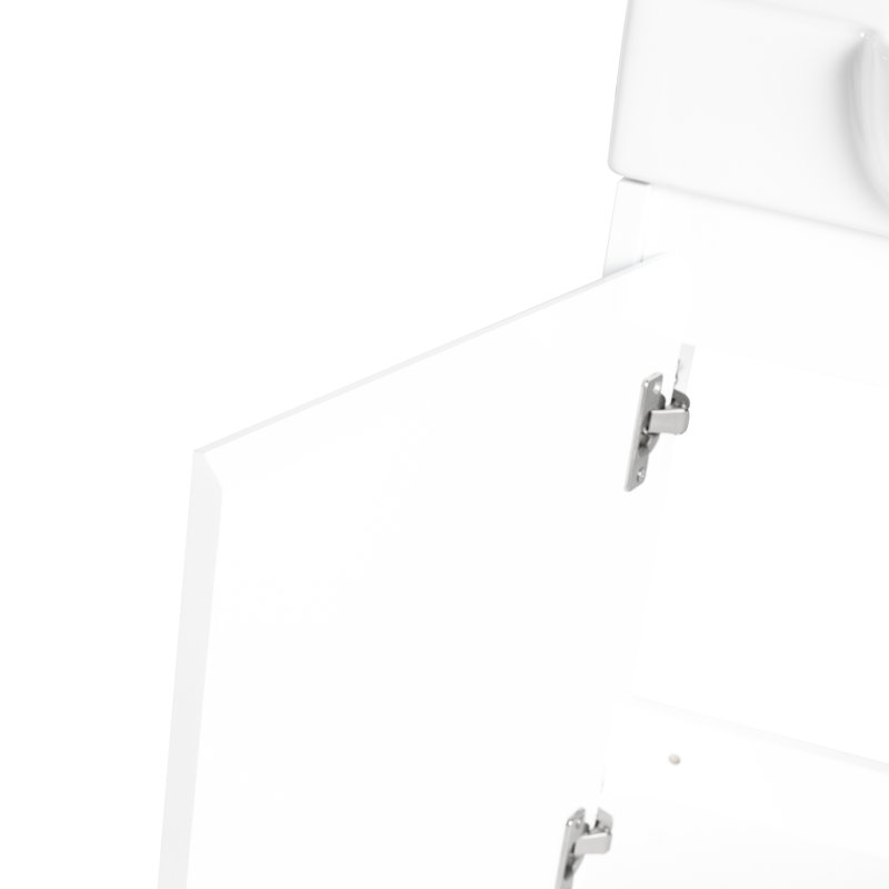 Meuble-lavabo mural moderne de 61 cm (24 po), lavabo en céramique blanche, charnières à fermeture douce, fini lustré, deux espaces de rangement ouverts. Meuble-lavabo blanc, porte fermée, emballage démontable.