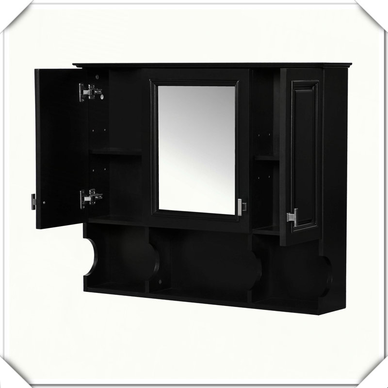 Armoire à pharmacie murale avec tablettes ouvertes, Noir
