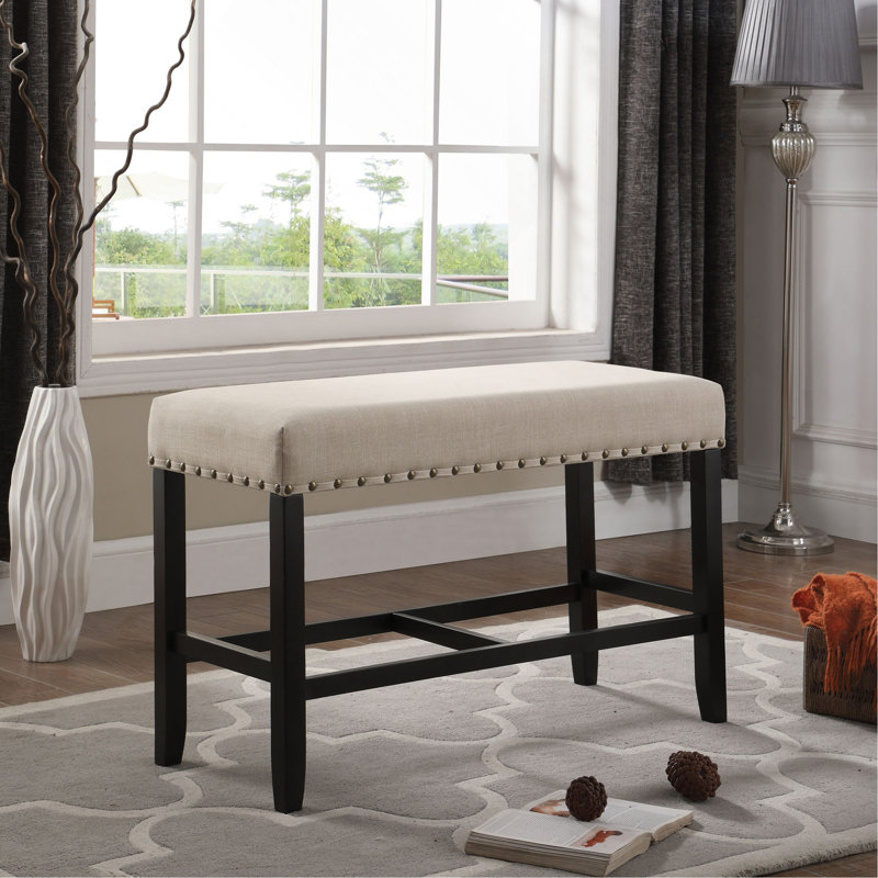Fabric Counter Height Dining Bench with Nailhead Trim, Tan