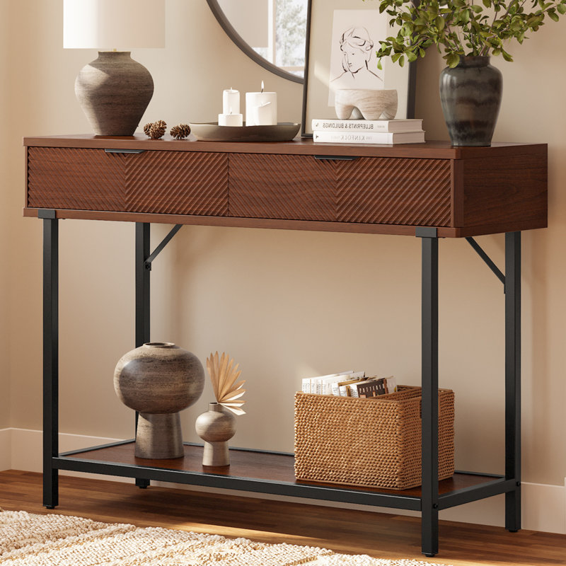 43.3" Wide Modern Console Table with Fluted Drawer Fronts, Wooden Sofa Table with 2 Drawers, Entryway Table for Hallway & Behind-Couch Storage
