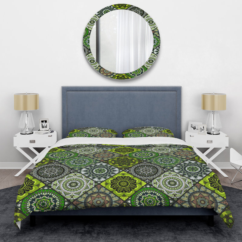 Patchwork vert rétro - ensemble de housse de couette abstrait - polyester microfibre
