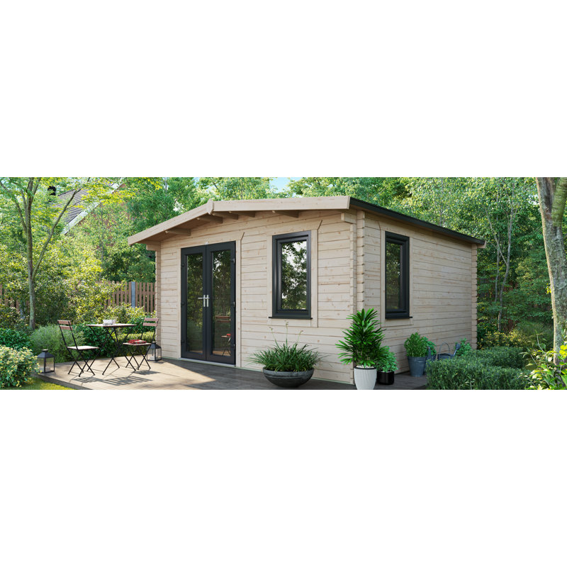 Powersheds Apex 14 x 14ft Chalet Log Cabin, Doors to the Left - 44mm