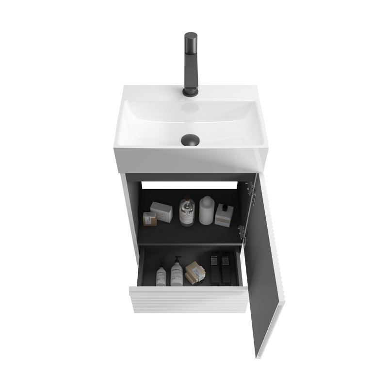 Meuble-lavabo autoportant pour salle de bain moderne de 20 po avec lavabo en céramique, lavabo une pièce en céramique sans drain et robinet, KD
