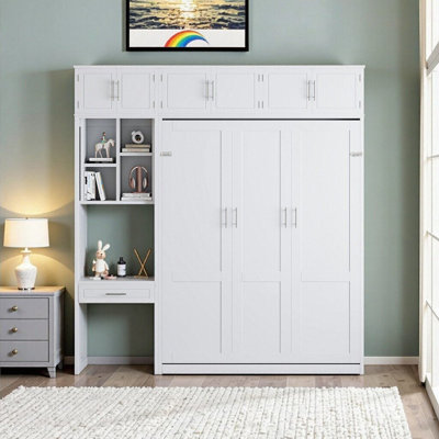 Grand lit escamotable mural avec bureau, tablettes et armoires intégrés