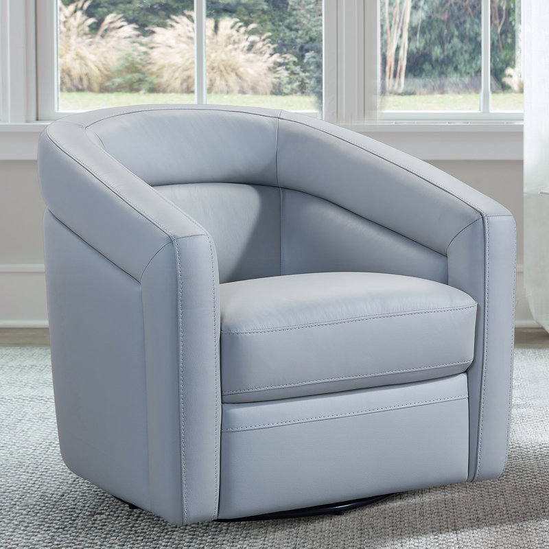 Dehaven 32" Wide Top Grain Leather Swivel Barrel Chair, Dove Gray Genuine Leather