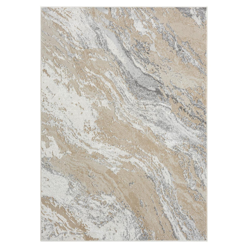 Tapis beige abstrait rectangulaire en polypropylène tissé à la machine, Rectangle 6 pi x 9 pi