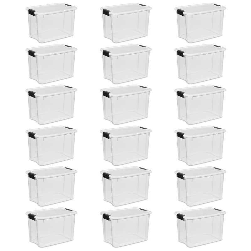 Sterilite Clear Plastic Stackable Storage Bin with White Latch Lid