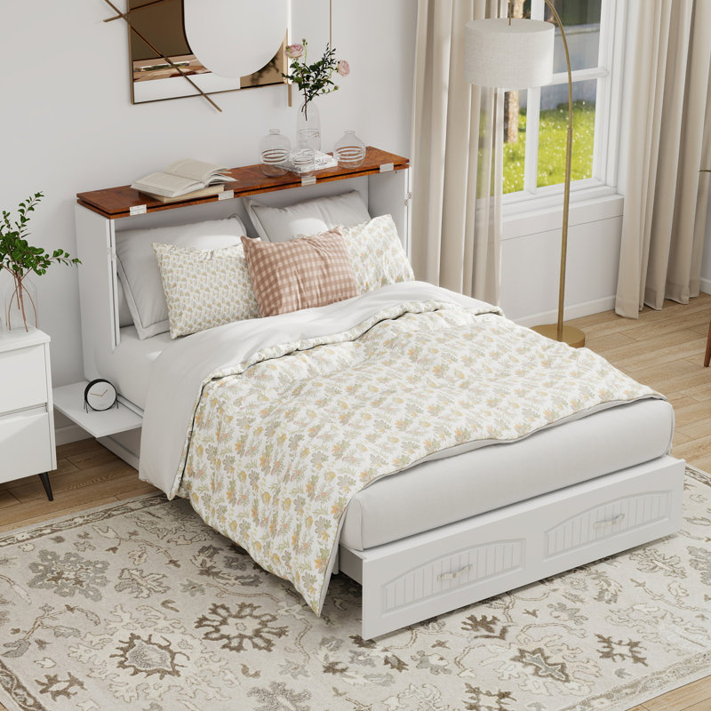 Queen Murphy Bed With 2 Drawers & Built-in USB Charging Port, Mattress Not Included