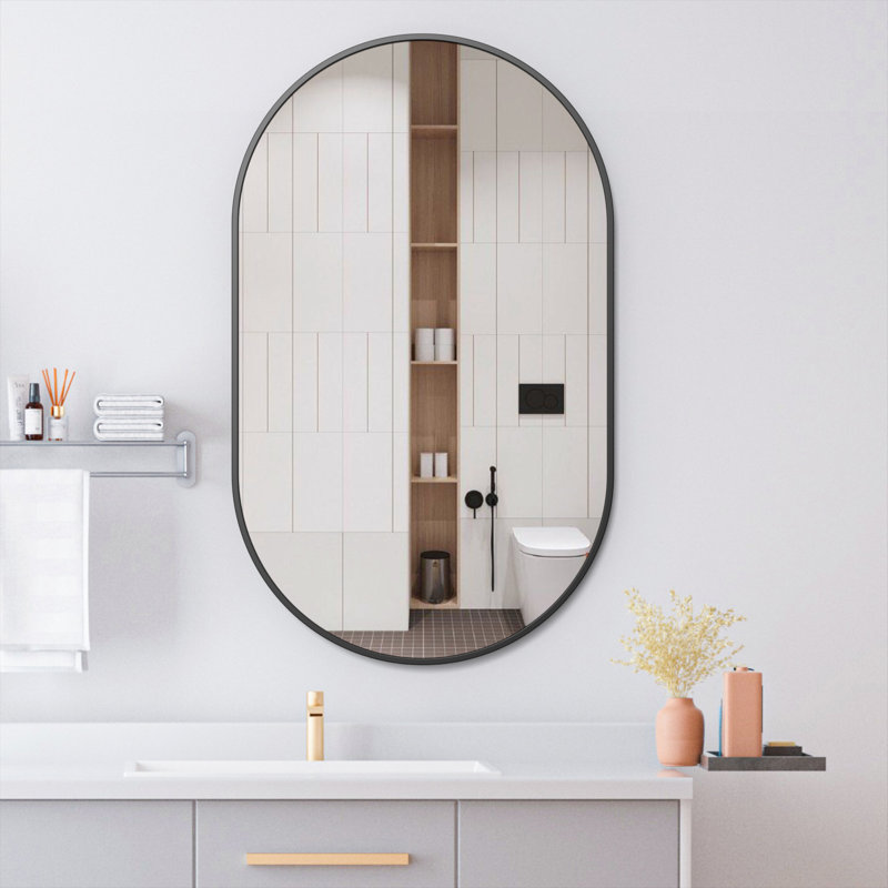 Latwanna Oval Metal Wall Mirror, Black, 36" x 24"