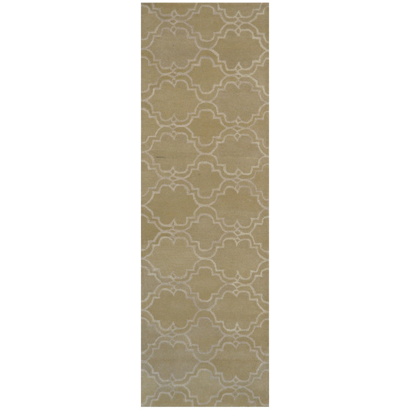 Tapis de couloir géométrique beige/Tapis décoratif beige en laine noué à la main de conception unique noué à la main 2 pi 6 po x 8 pi Athiya