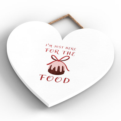 Xmas I'm Just Here for the Food Wooden Heart Plaque