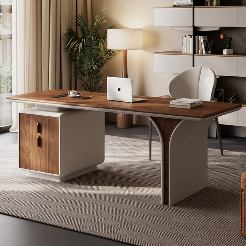 Bureau rectangulaire en bois manufacturé brun noisette, Retour à droite, 29.53" H x 78.74" W x 27.56" D