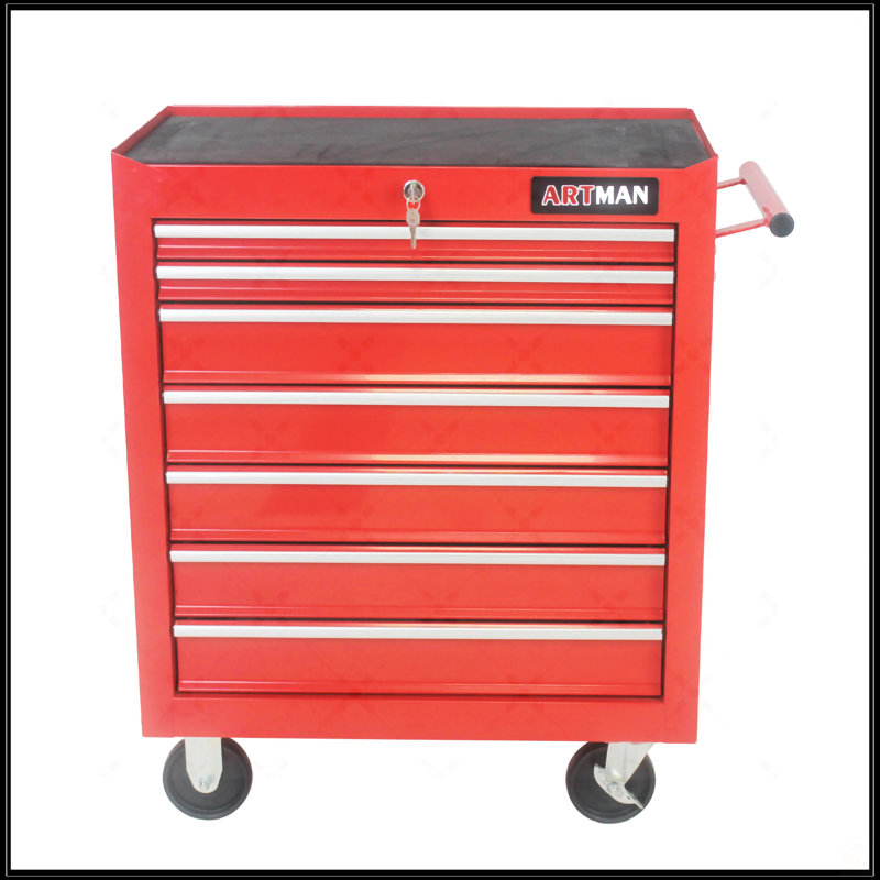 Chariot à outils 7 roulettes 7 tiroirs, Rouge