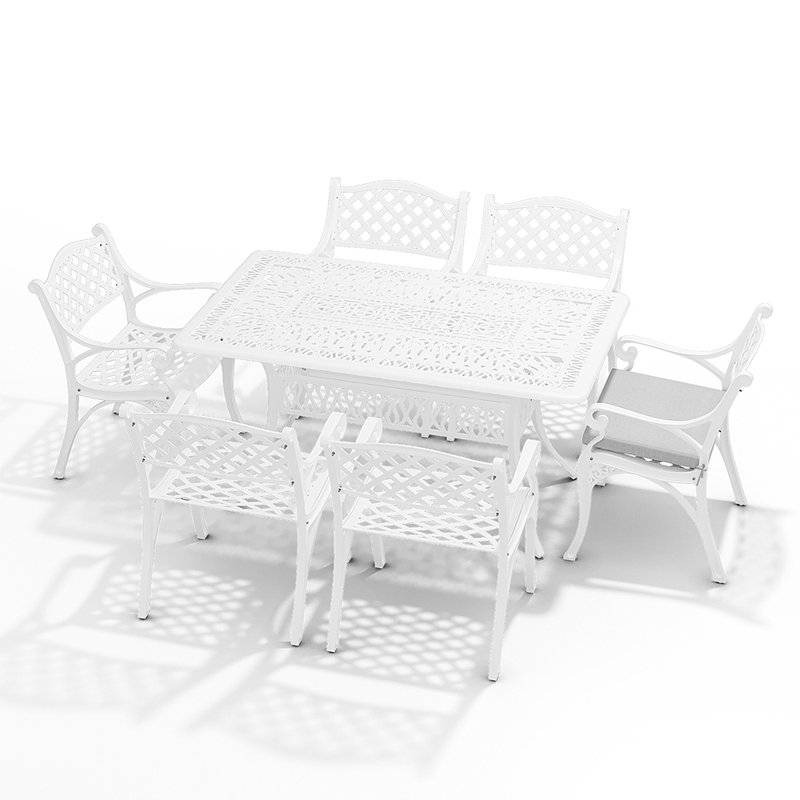 Claudi Rectangular 7 - Piece 6 - Person 149.5Cm L Outdoor Table Set, White
