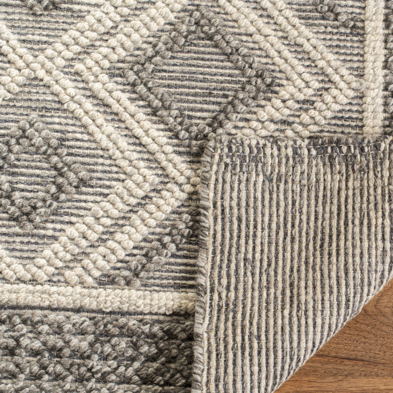 Tapis en laine / coton tissé à la main Caper en ivoire / gris, Tapis de couloir 2 pi 3 po x 12 pi