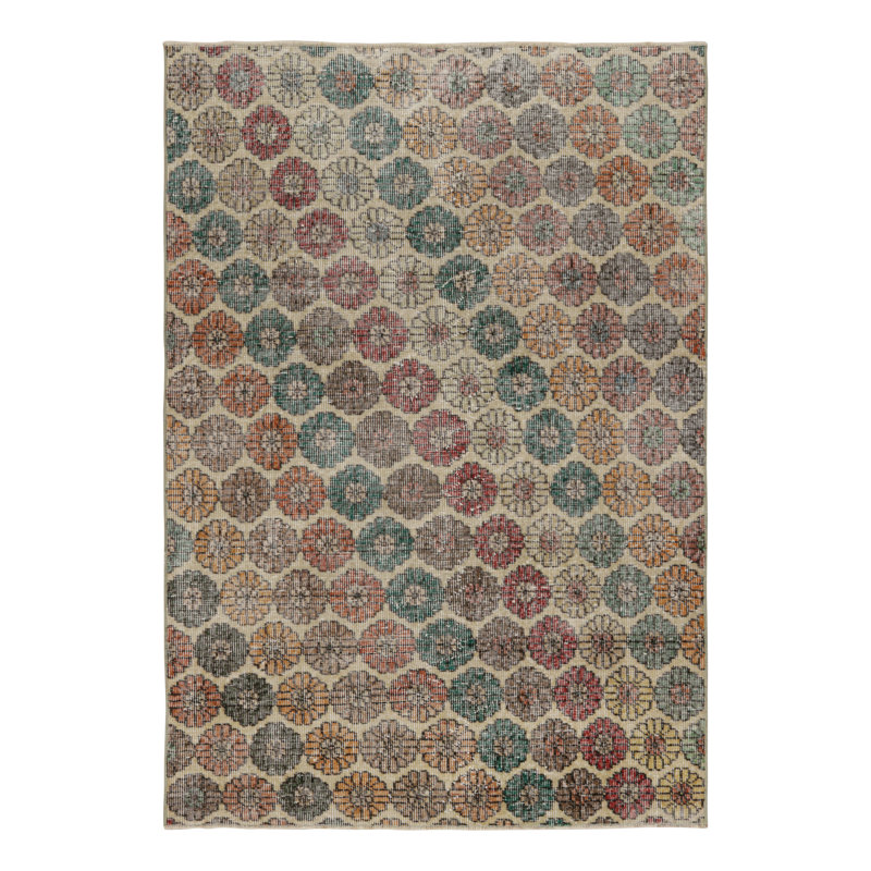 One-of-a-Kind Rectangle 3’6” X 5’2” 1960s Wool Area Rug Blue, Brown, Red, Beige