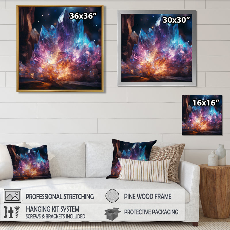 Décoration murale Crystalline Dream Magic - pierre géode, Toile avec cadre flottant noir, H 16 po x l 16 po x P 1 po