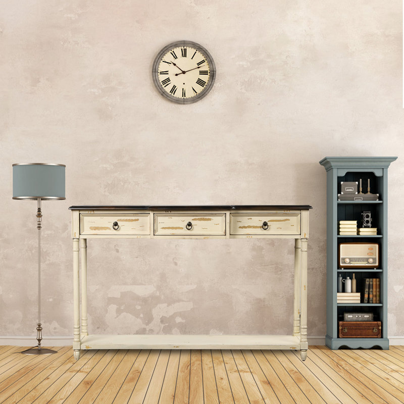 Console rétro à 3 tiroirs Henryville, Brun foncé, Beige