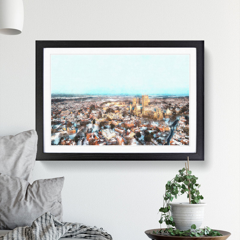 Lincoln Skyline in England - Picture Frame Graphic Art on MDF, 48cm H x 65cm W x 2cm D, Black Framed