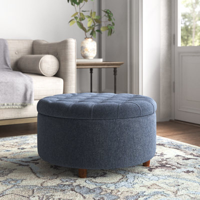 Martha Stewart Terri Button Tufted 32" Round Ottoman with Skirt