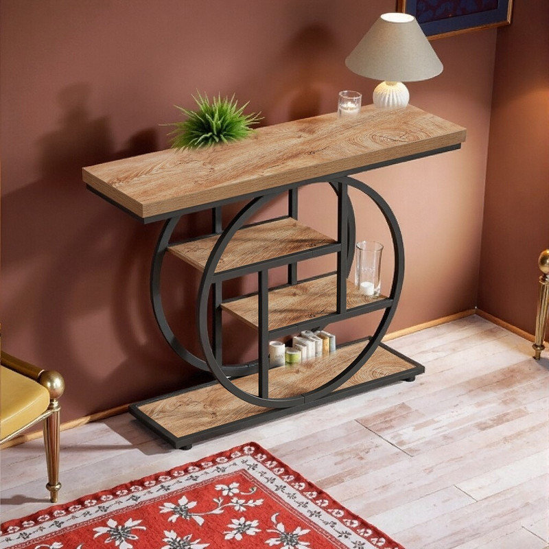 Table de rangement à 4 niveaux avec table de rangement et table d'entrée 41,3 po avec base circulaire pour le salon