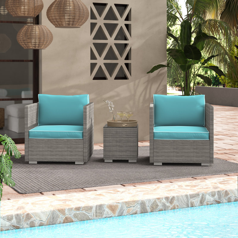 Modway Repose 3 Piece Outdoor Patio Sectional Set, Turquoise