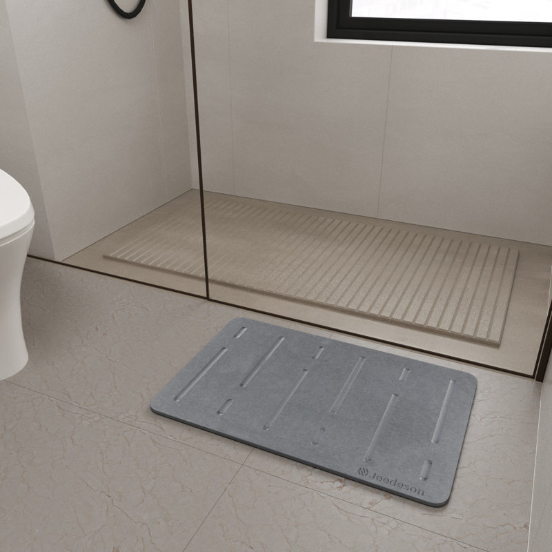 15.4 In. X 23.6 In. Diatomaceous Earth Bathroom Mat, Quick Drying Stone Bath Mat, Grey