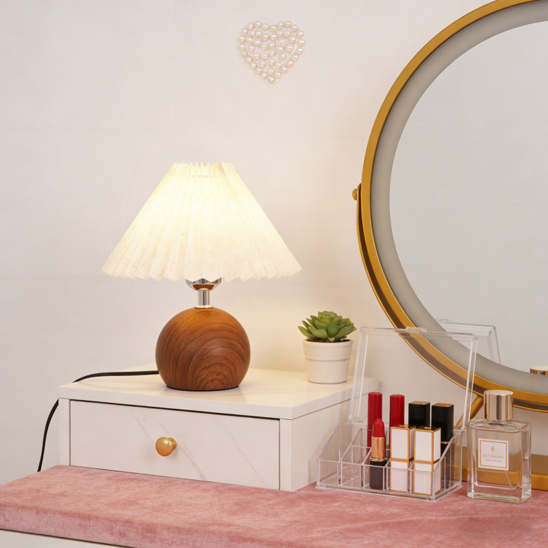 Compact Pleated Table Lamp With Switch, Compatible With E26 Dimmable Bulbs