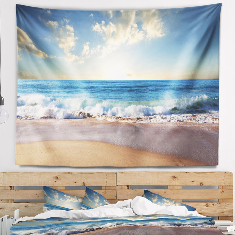 Photographie mer coucher du soleil tapisserie Seascape, H 68 po x l 80 po