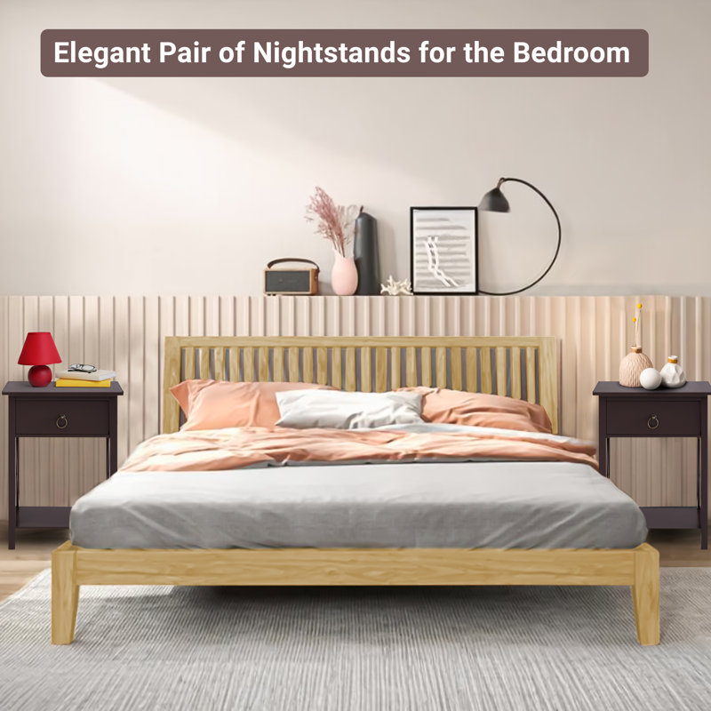 Espresso Solid Wood Small End Table with Drawer and Shelf