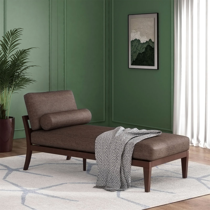 Chaise longue en tissu Sarom avec traversin, Tissu brun