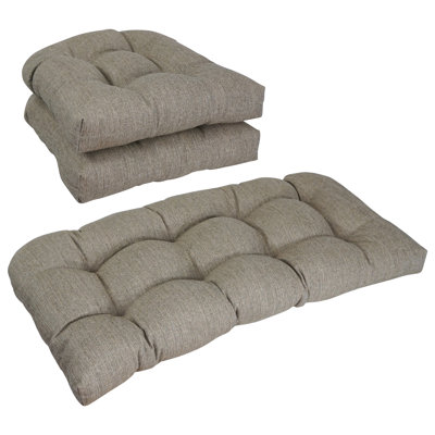 Rounded Back Solid Woven Olefin Settee Cushion Set (Set Of 3)
