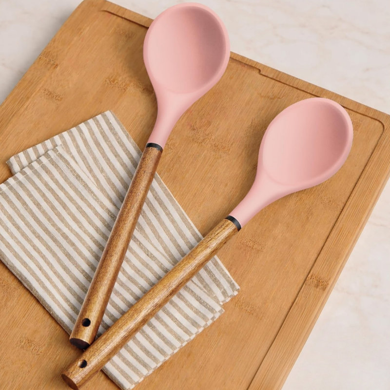 Ensemble d'ustensiles en silicone antiadhésif avec poignées en bois 8 pièces Country Kitchen