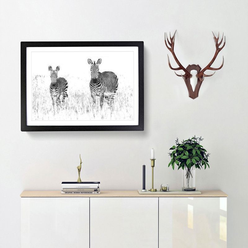 Two Zebras - Picture Frame Painting Print, 45cm H x 63cm W x 2cm D, Black Framed