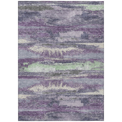 9' X 12' Purple And Lavender Abstract Washable Indoor Outdoor Area Rug
