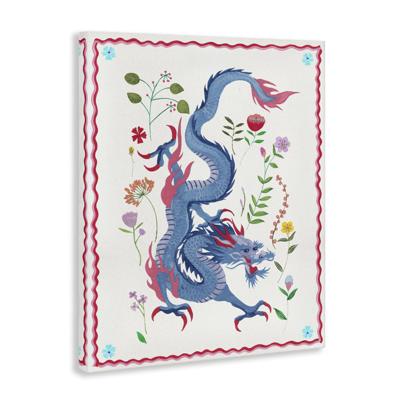  Art mural sur toile "Dragon et plantes" par Melissa Wang, H 30 po x l 24 po