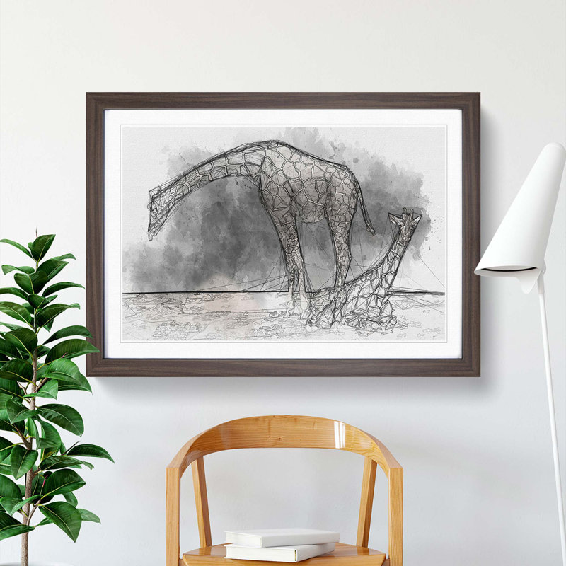 Two Giraffes in Abstract - Picture Frame Graphic Art Print, Walnut Framed, 36cm H x 48cm W x 2cm D