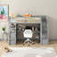 Lit mezzanine simple avec bureau intégré, tablettes, 2 tiroirs de rangement et escalier, blanc - conception en bois de pin peu encombrant-761909503